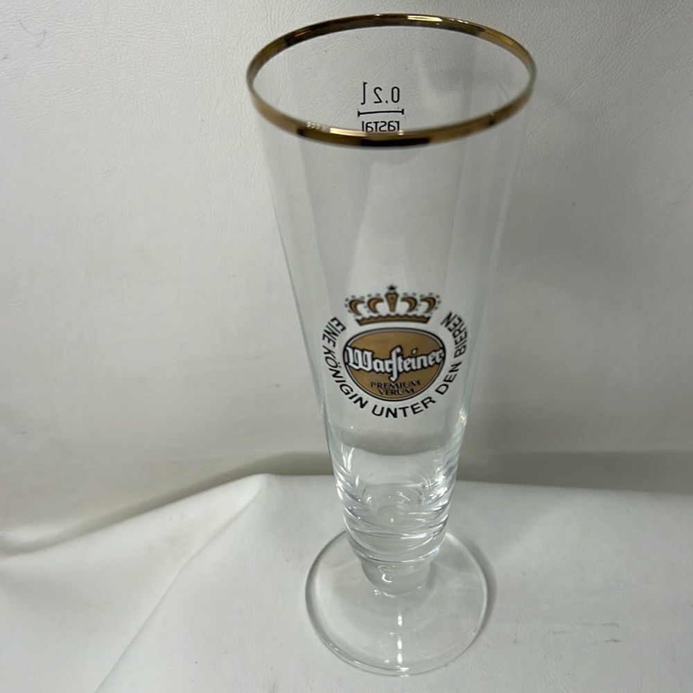 Warsteiner Beer Bier Glass 8 Ounces Gold Black Logo Premium German Deutschland